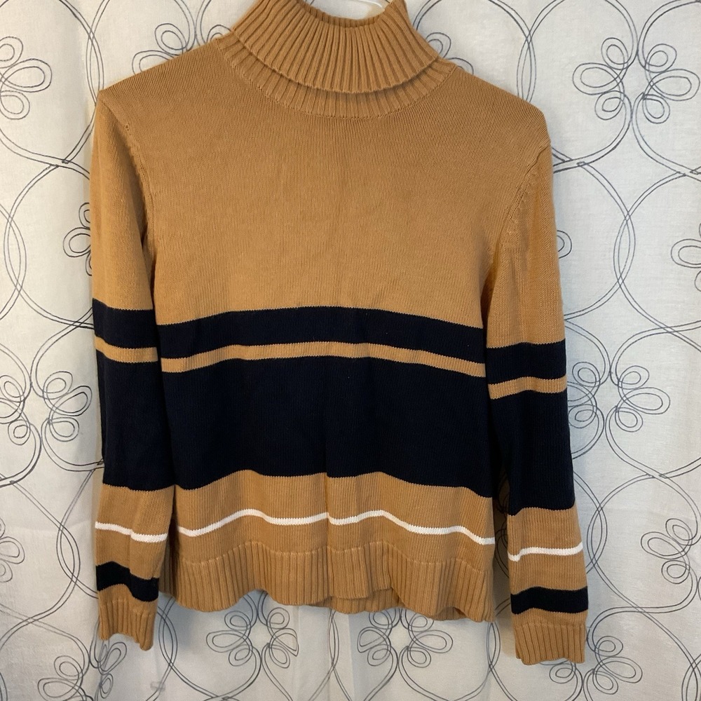 Women's Josephine Chaus Long Sleeve Tan Striped Sweater Size Medium‎